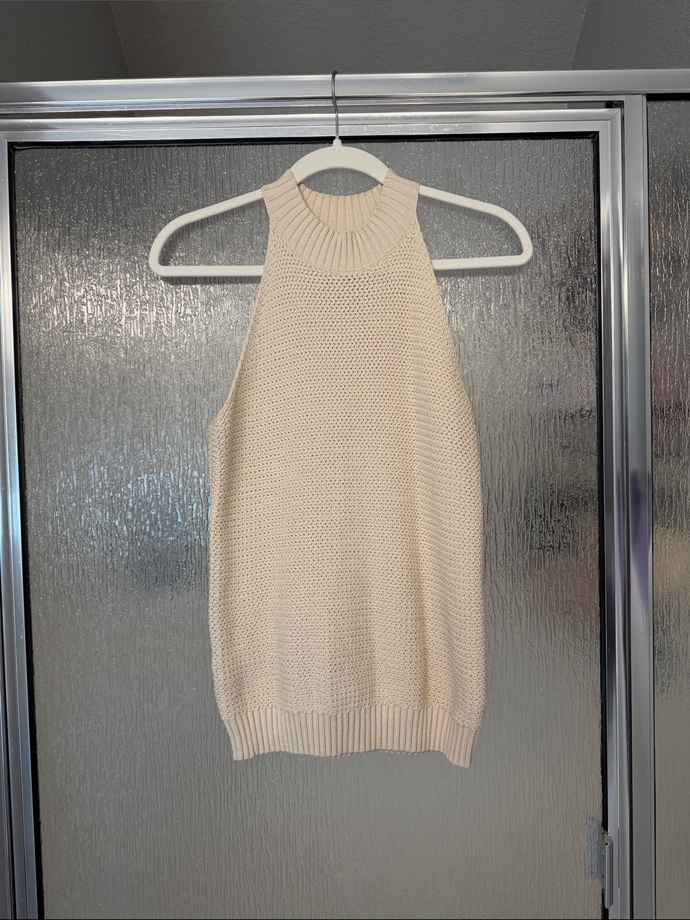 LOFT Cream Sleeveless Turtleneck Knit Sweater